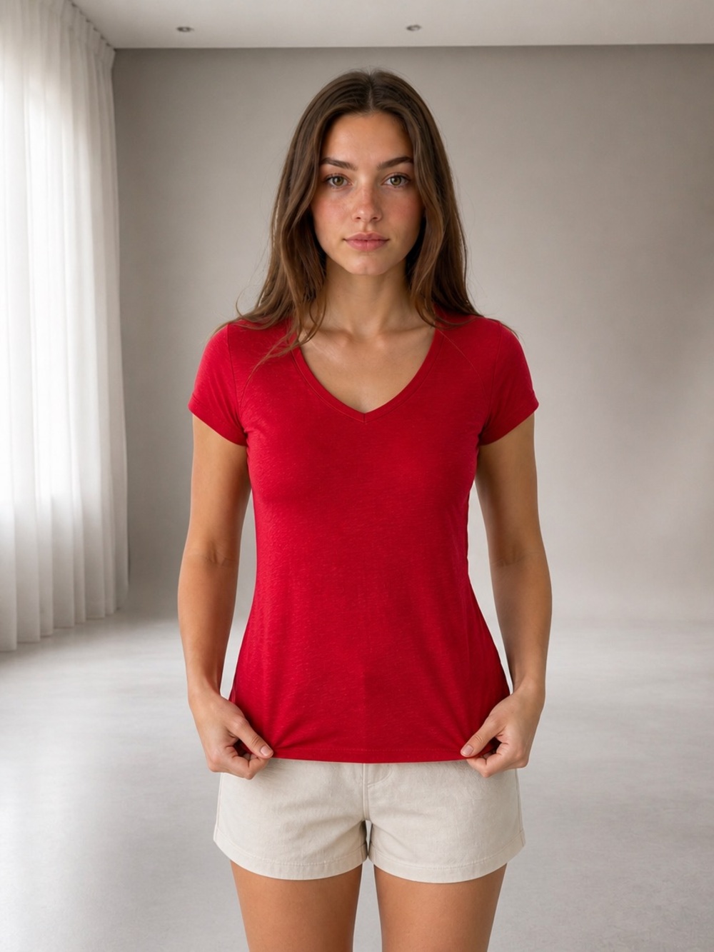 Michael Stars Women's Melon V-Neck Short Sleeve Top